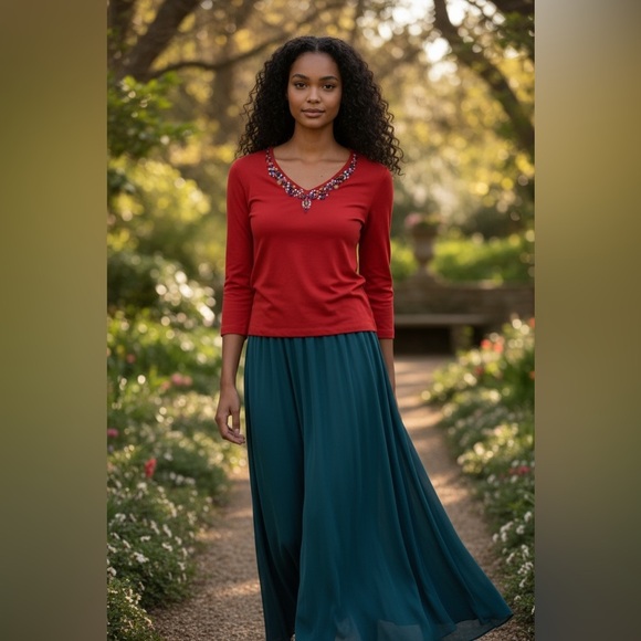 Chico's Tops - NWT Chico’s River Rock Tee In Candy Apple